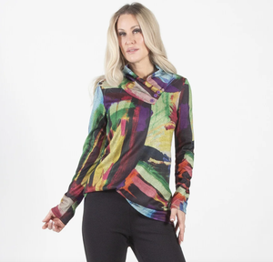 Multi Printed Tunic With Button Neck