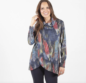 Multi Printed Lurex Cowl Neck Tunic