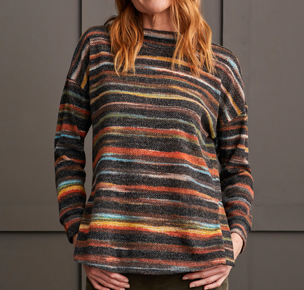 Rust Striped Mock Neck Sweater