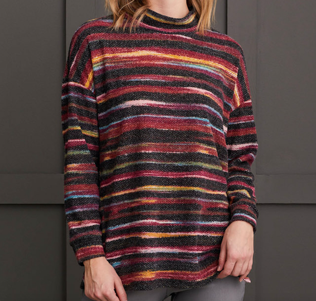 Bordeaux Striped Mock Neck Sweater