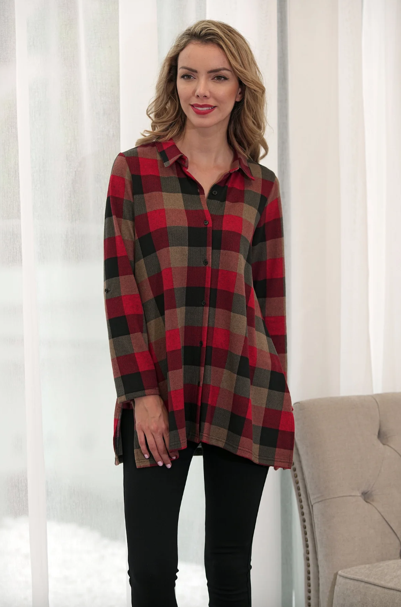 Button Down Check Blouse