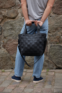 Large Weave Black Tote Bag With Removable Crossbody Strap