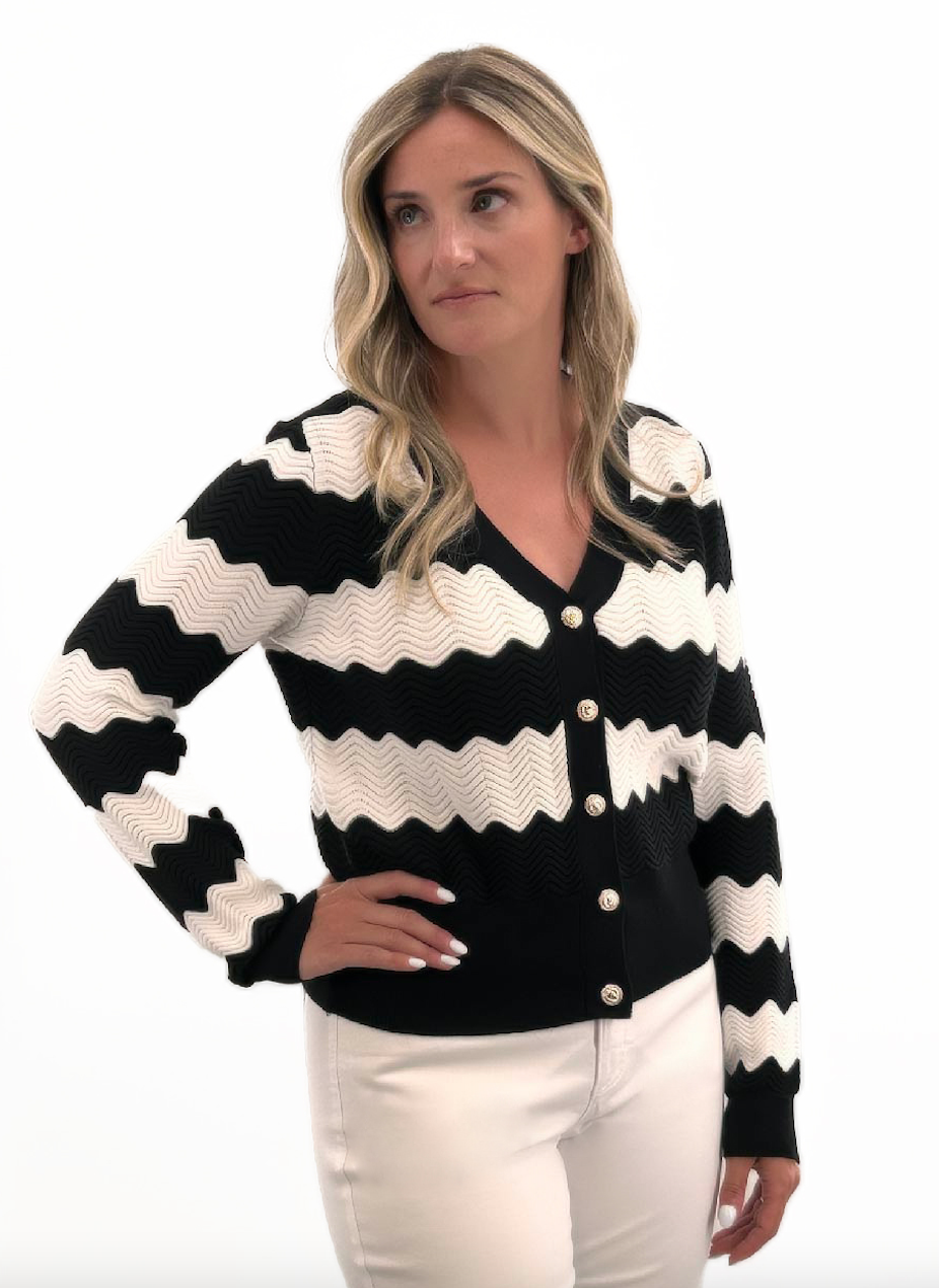 White & Black Ottoman Short Cardigan