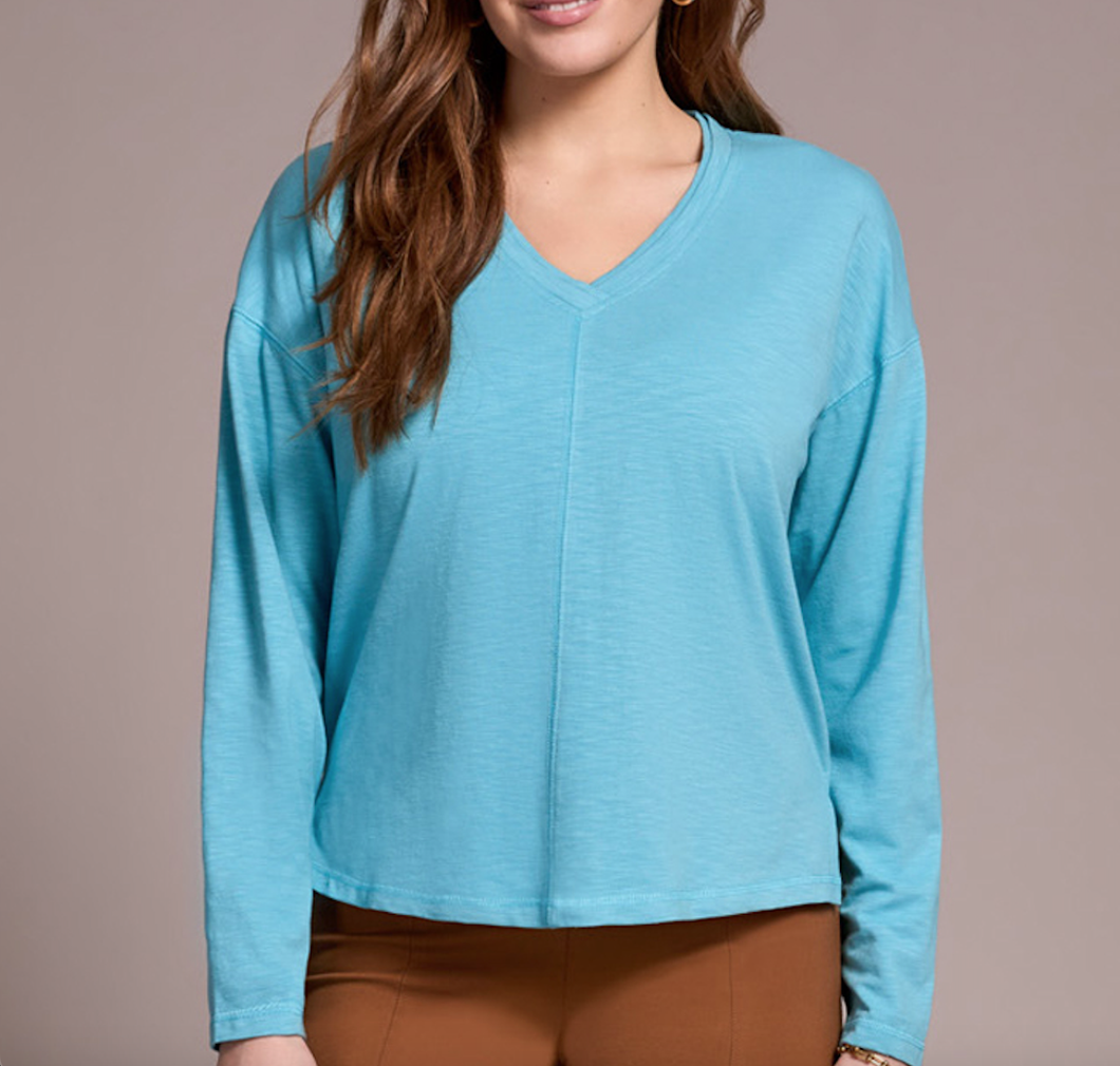 Mist Blue V-Neck Flatlock Long Sleeve