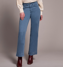 Load image into Gallery viewer, Slate Blue Comfort Stretch Fly Front Wide Leg Pant

