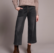 Load image into Gallery viewer, Black Mist Sophia Button Front Wide Crop Jean
