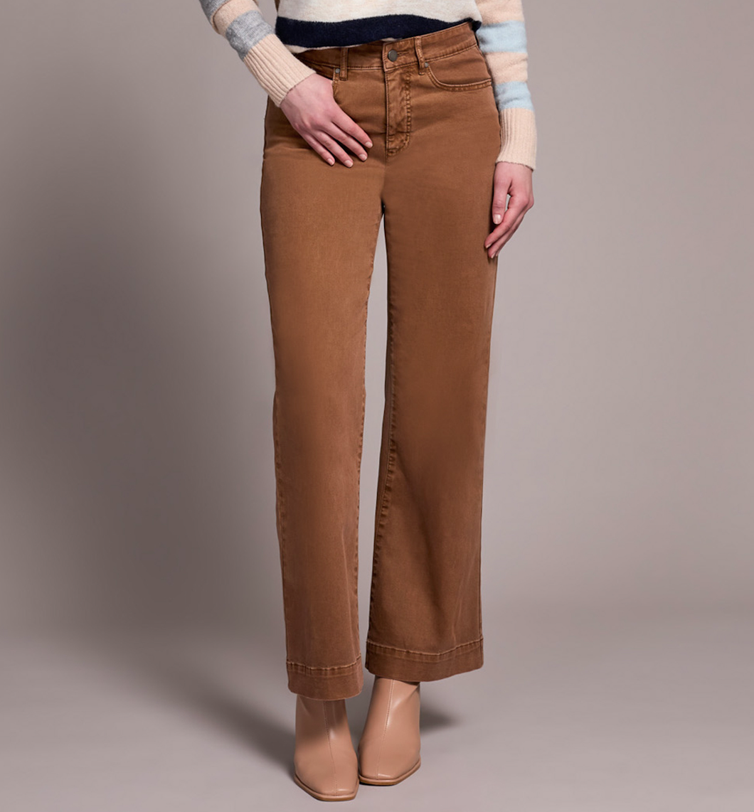 Walnut Comfort Stretch Fly Front Wide Leg Pant