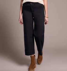Black High Rise Fly Front Palazzo Pant