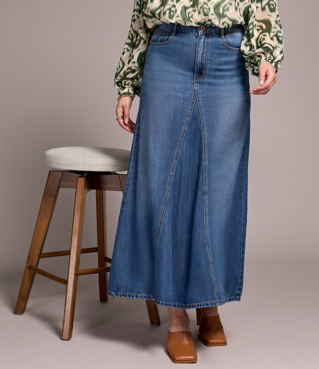 Blue Bliss Flowy Long Denim Skirt
