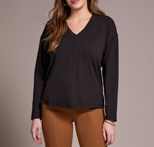 Load image into Gallery viewer, Black V-Neck Flatlock Long Sleeve
