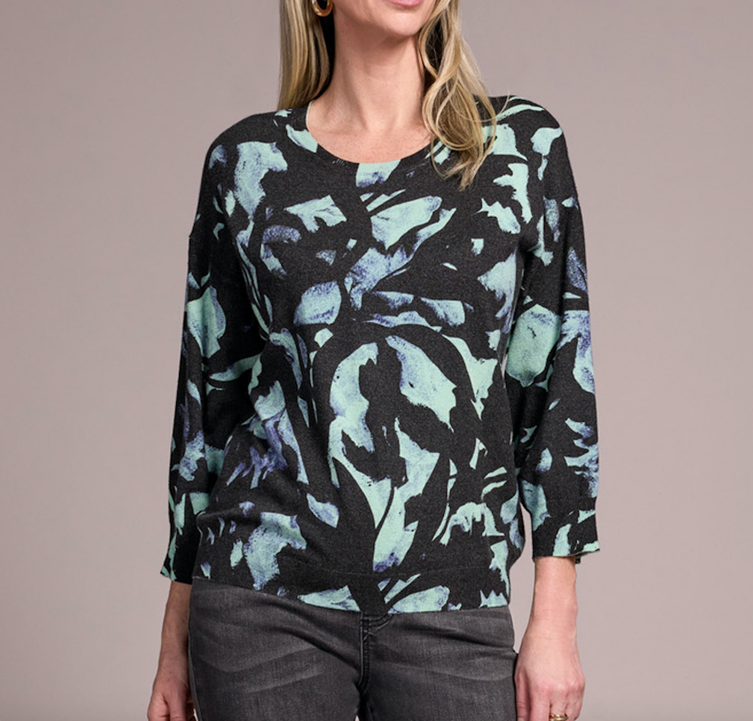 Mint Printed 3/4 Sleeve Knit Sweater
