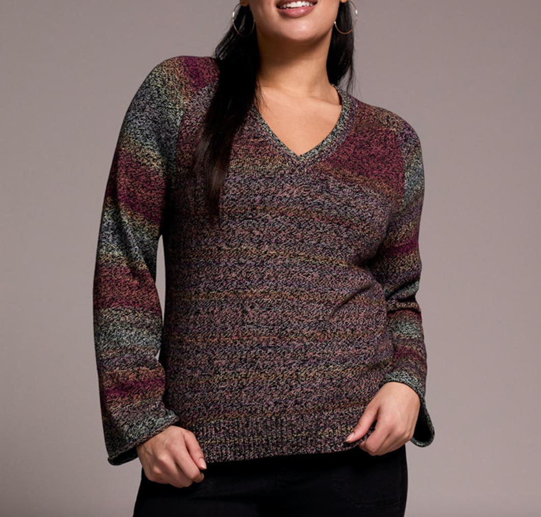 Wine Striped V-Neck Sweater