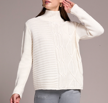 Load image into Gallery viewer, Cream Cable Knit Cotton Mock Neck Sweater
