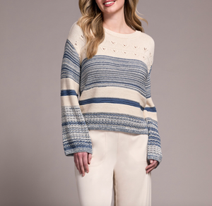 Slate Blue Knit Bell Sleeve Sweater