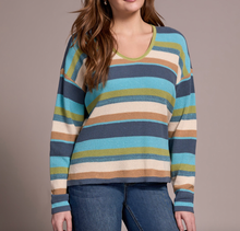 Load image into Gallery viewer, Wasabi Striped Waffle U-Neck Long Sleeve
