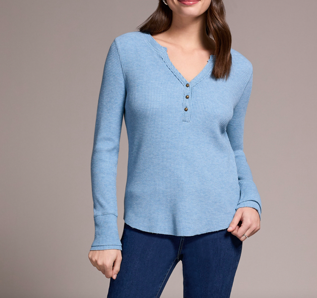 TF- H. Denim Waffle Henley Long Sleeve