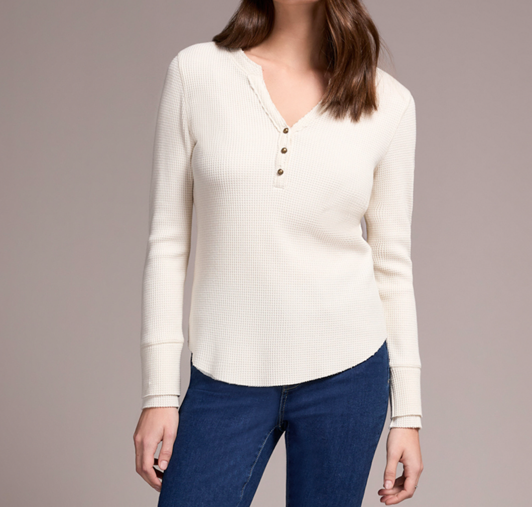 H. Eggshell Waffle Henley Long Sleeve
