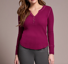 Load image into Gallery viewer, H. Plum Wine Waffle Henley Long Sleeve
