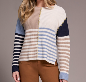 Sandstone Striped Patch Knit Sweater