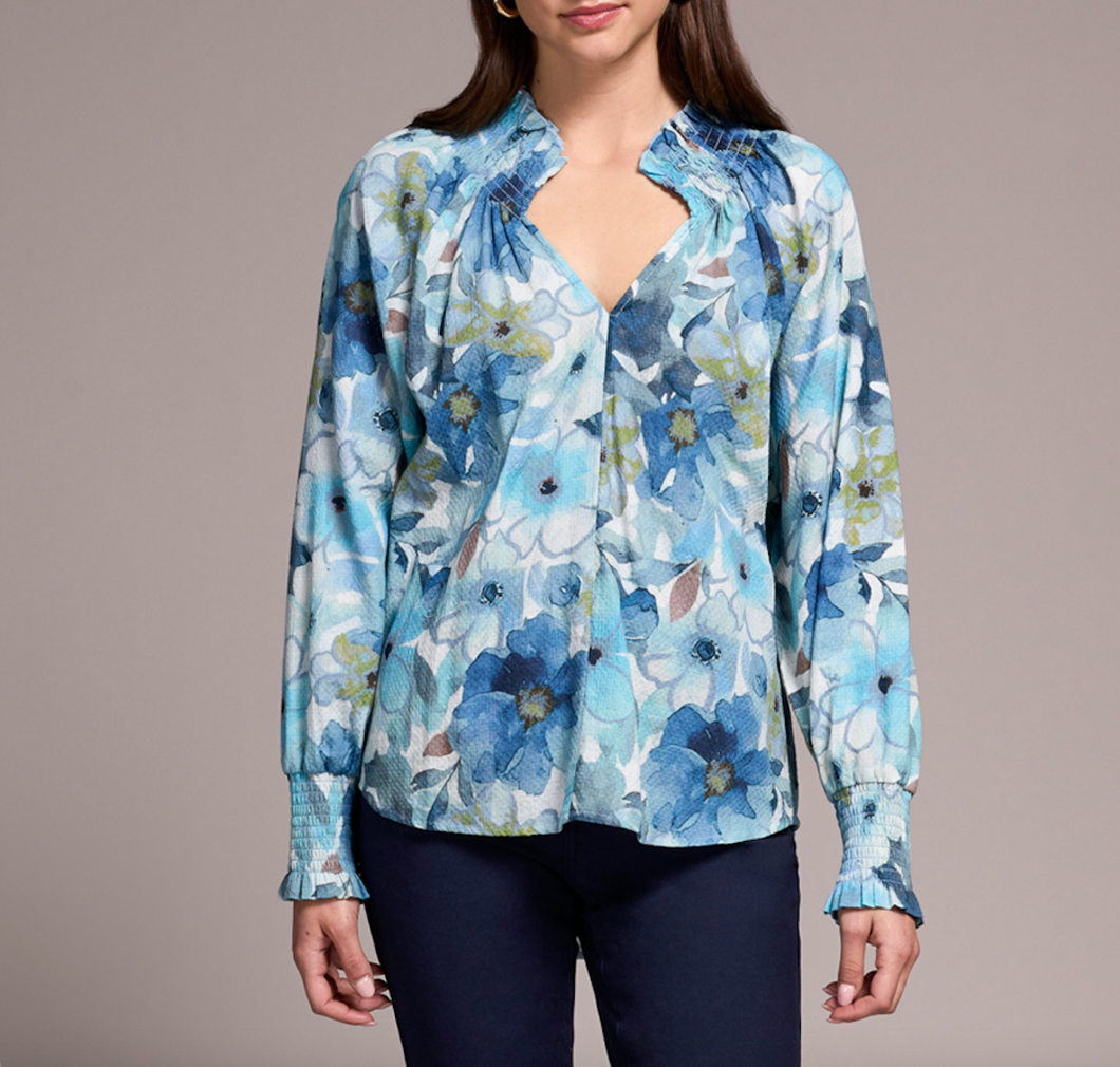 Slate Blue Floral Printed Blouse