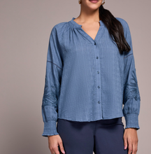Load image into Gallery viewer, Slate Blue Long Sleeve With Applique Detail On Sleeve
