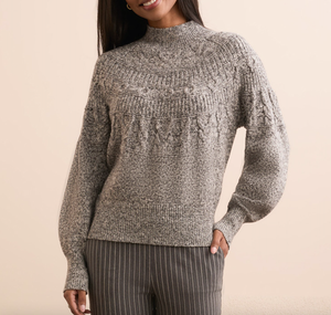 Black Cable Detailed Mock Neck Sweater
