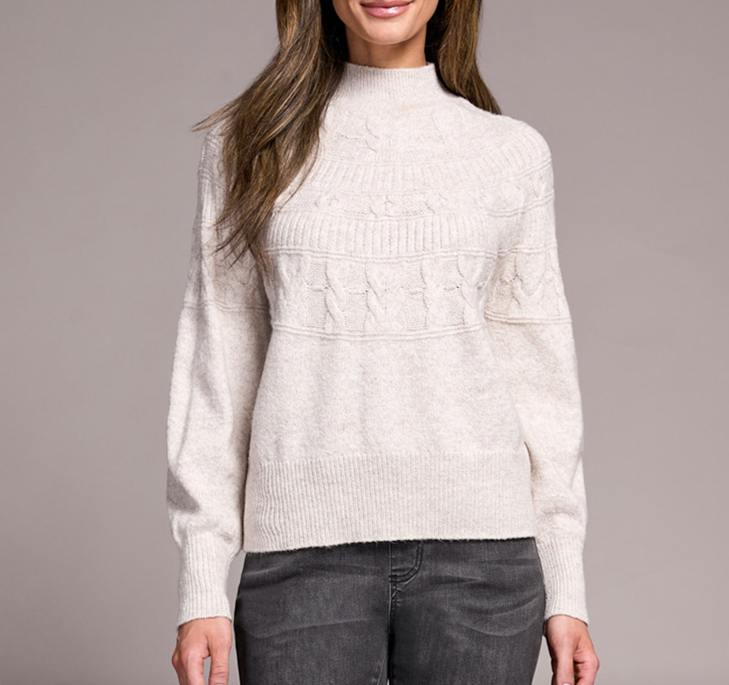 Moonstone Cable Detailed Mock Neck Sweater