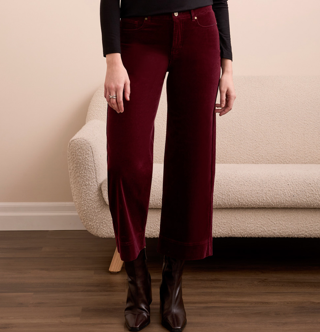 Wine Wide Leg Ankle Pant