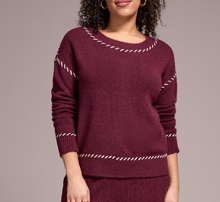 Load image into Gallery viewer, Wine Long Sleeve Crew Neck Sweater
