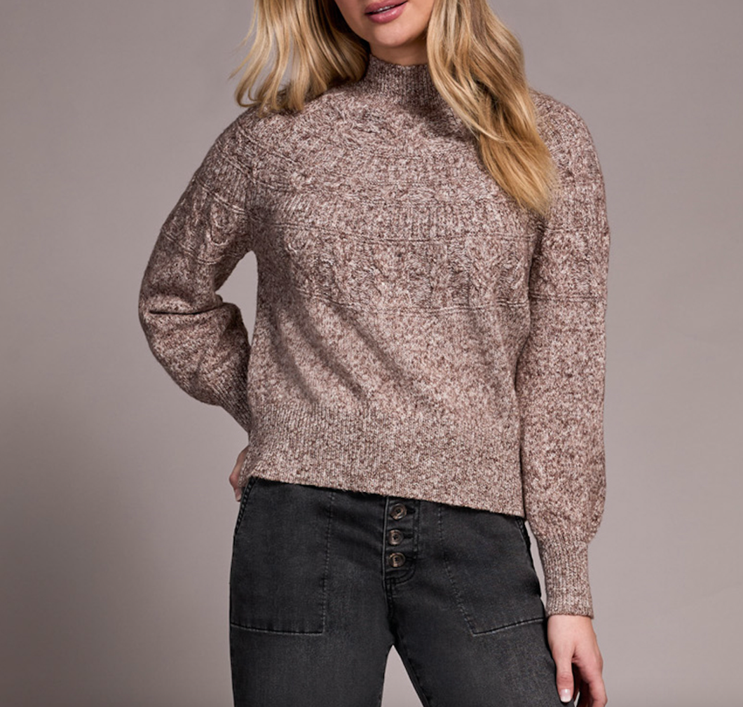 Wood Cable Detailed Mock Neck Sweater