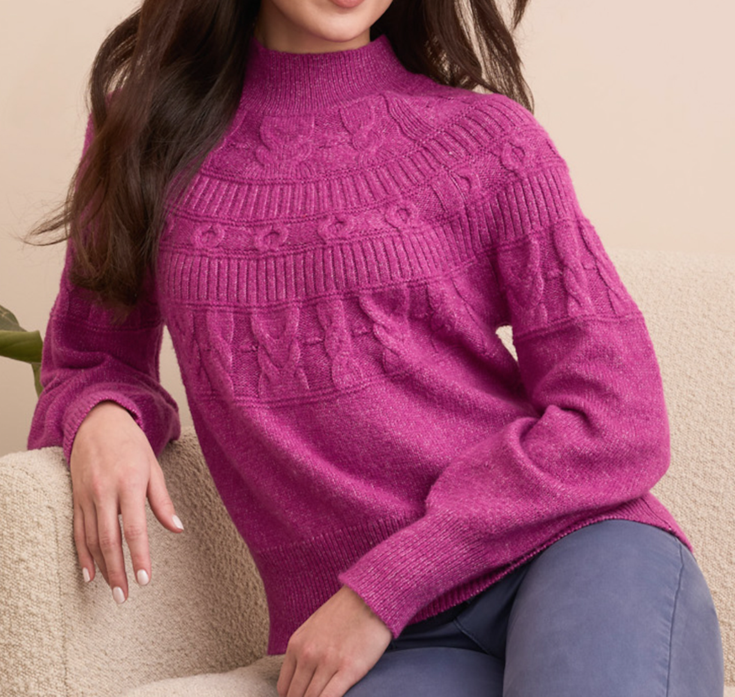 Pink Flambe Cable Detailed Mock Neck Sweater