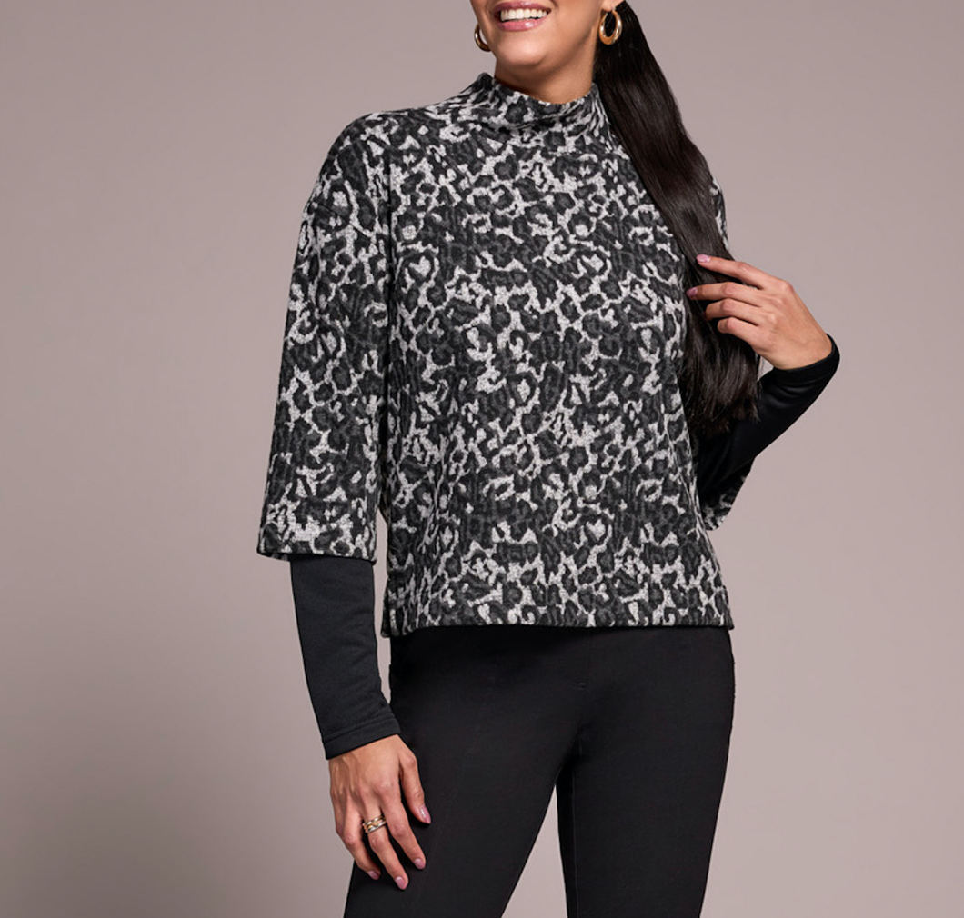Black Combo Mock Neck Top