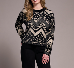 Black & Camel Printed Eyelash Sweater