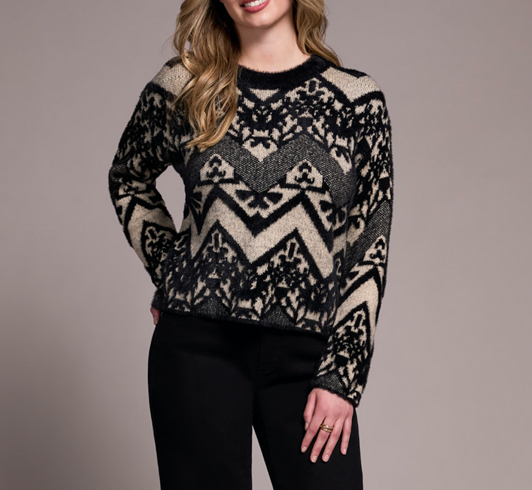 Black & Camel Printed Eyelash Sweater