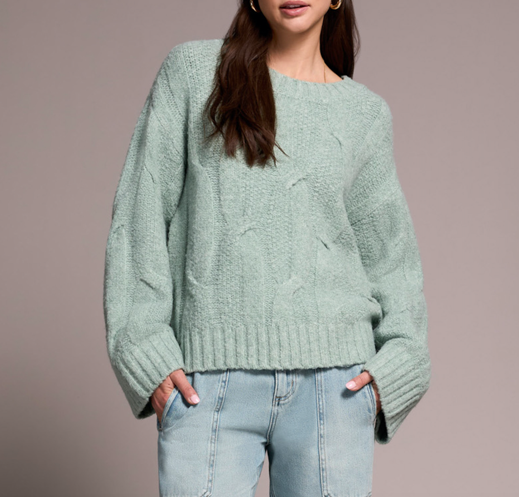 Loose Fit Cable Knit Sweater In Silverpine