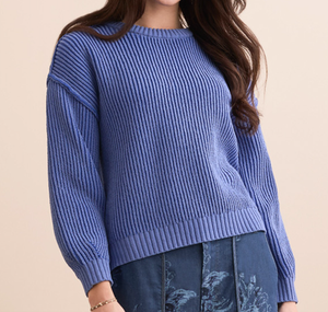 Blue Violet Crew Neck Sweater With Side Slits
