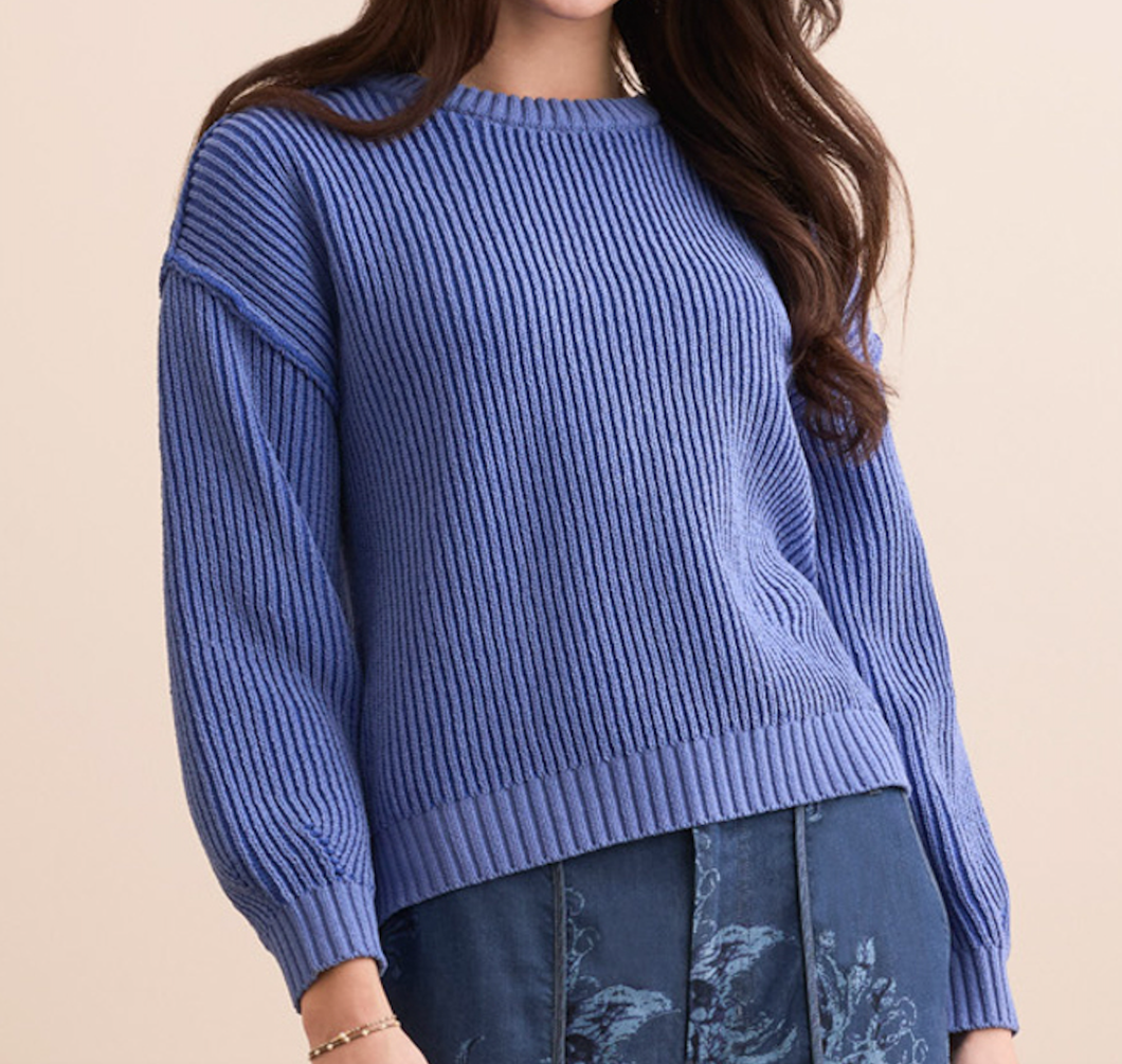 Blue Violet Crew Neck Sweater With Side Slits