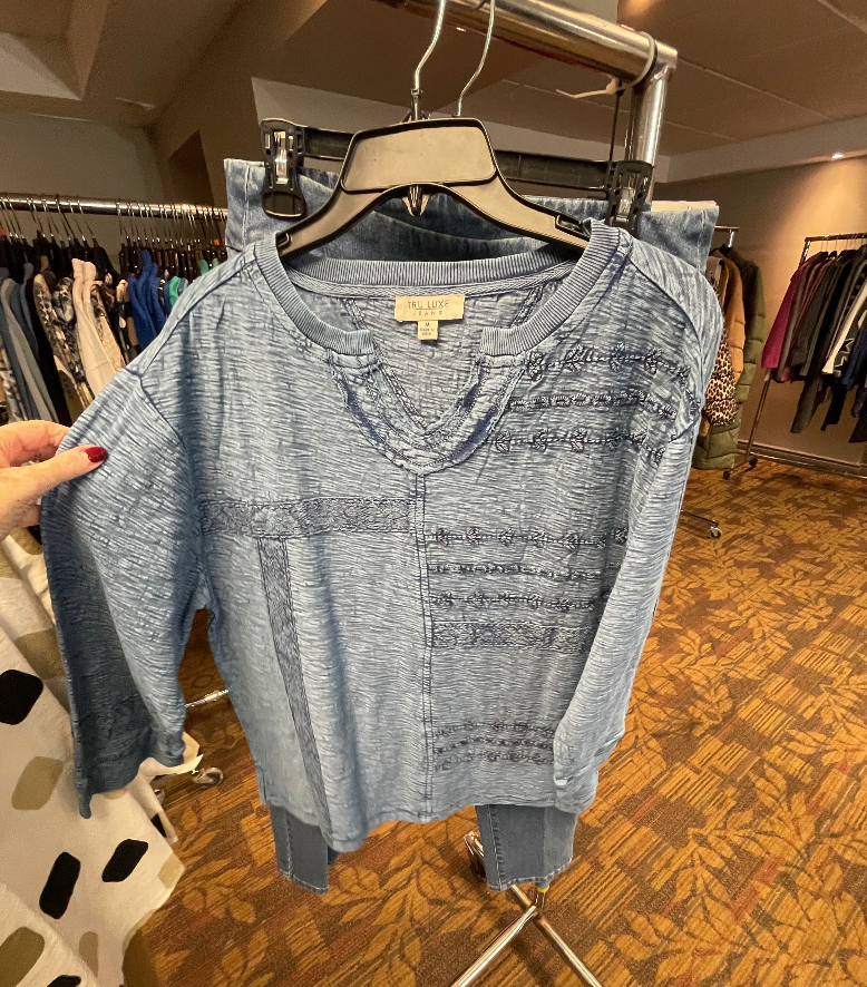 MP- True Luxe Denim Blue Slub Knit Top