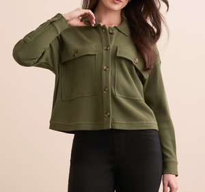 Spruce Cropped Waffle Knit Shacket