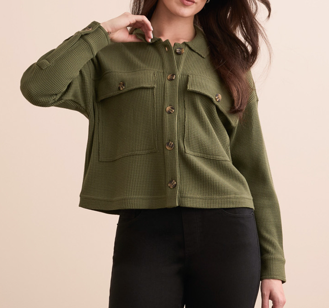 Spruce Cropped Waffle Knit Shacket