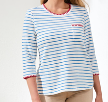 Load image into Gallery viewer, Royal Blue Nautical Striped Whipstitch 3/4 Sleeve
