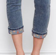 Load image into Gallery viewer, Embroidered Cuff Cropped Slim Leg Jeans
