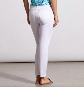 White Pull On Ankle Pant With Front Slit