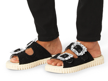 Load image into Gallery viewer, Tulip 1040 Black Rhinestone Buckle Slip In Sandal
