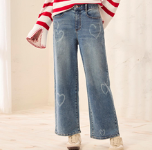 Load image into Gallery viewer, TF- Sophia Faded Heart Printed Straight Leg Denim Jean
