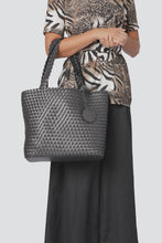 Load image into Gallery viewer, Black/Gunmetal Reversible Woven Tote
