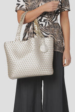 Load image into Gallery viewer, Gold/Silver Reversible Woven Tote
