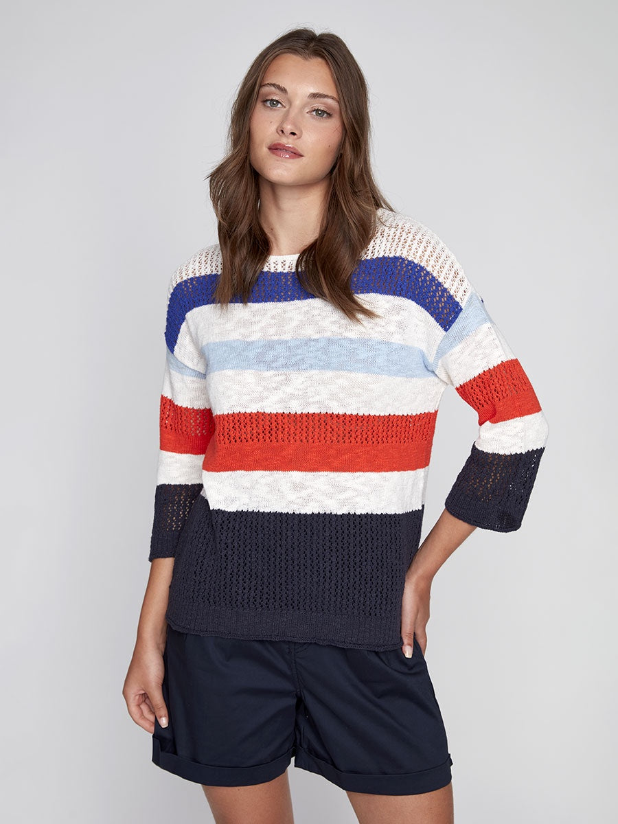 Striped Long Sleeve Cotton Knit Sweater