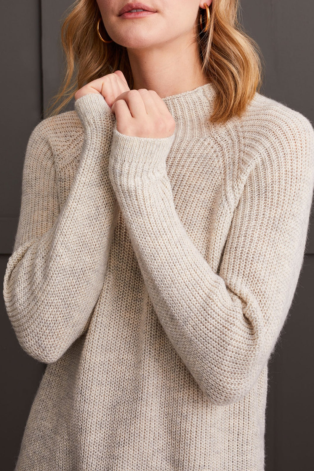 Cream Mock Neck Knit Sweater