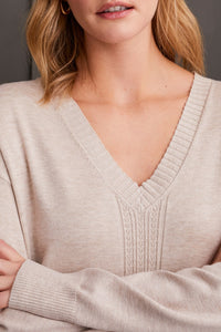 Frost Grey Long Sleeve V- Neck Cable Detail Sweater